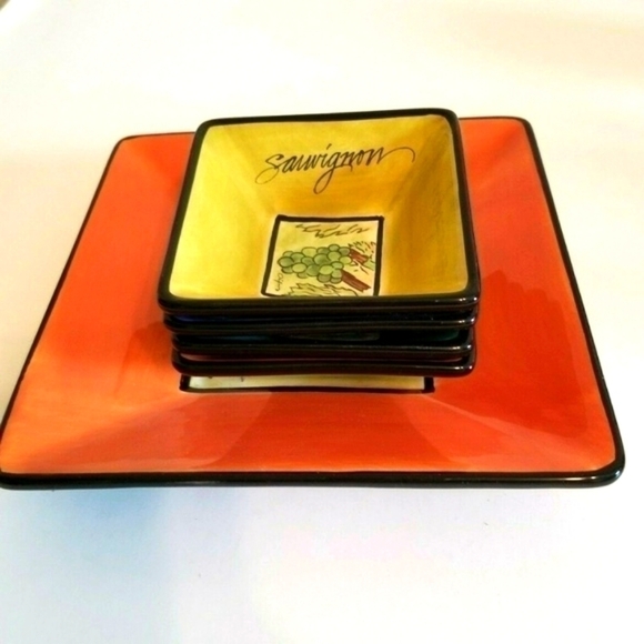 Oenophilia Wine Grapes Dipping Dishes Ceramic Serving Set of 5 - Picture 3 of 4